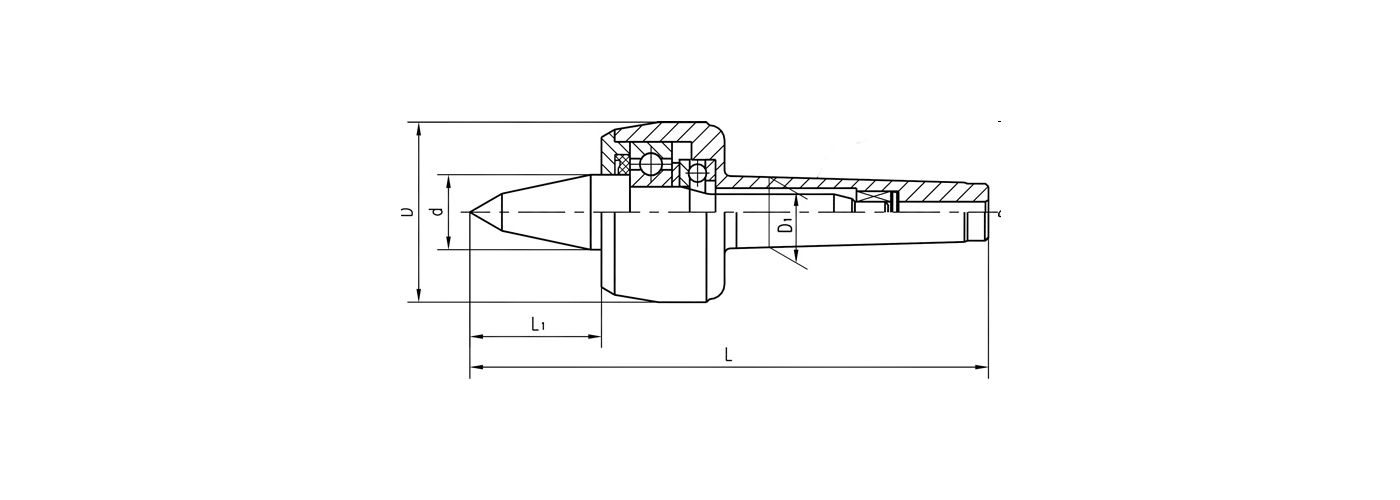 mitlaufende Drehbankspitze mit  verlängerter Spitze Zeichnung